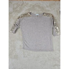 89th + Madison Women's Taupe Sequin Shoulder 3/4 Sleeve Top Large