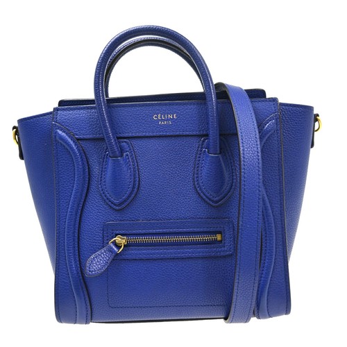 Celine Blue Leather Nano Luggage 2way Tote Bag NQ08600