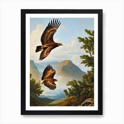 Golden Eagle Haeckel Style Vintage  Framed Wall Art Poster Canvas Print Picture