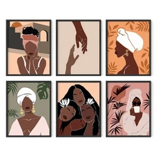 Haus and Hues Black Woman Wall Art - Set of 6 Black Girl Wall Decor Black Women