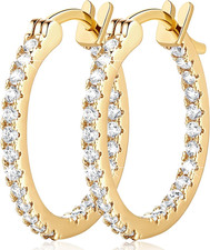 Gold Hoop Earrings 14K Gold Hoop Earrings for Women with Dual-Sided Cubic Zircon