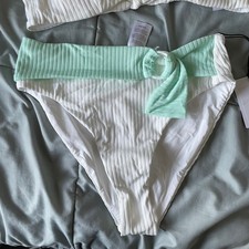 Onia Anais Bikini Bottom. White and Mint, Size Small, NWT