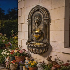 Rustic Wall Mounted 3Tier Water Fountain Garden Cascading Waterfall LED Lights