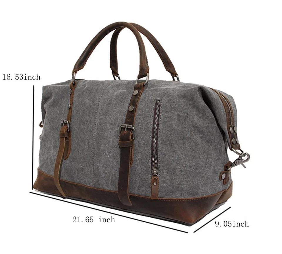 Hombres Bolso de Lona de Viaje Lona Cuero Bolsas de Fin de Semana Gimnasio Equipaje Bolso Mujeres Grande... Foto 2 de 4