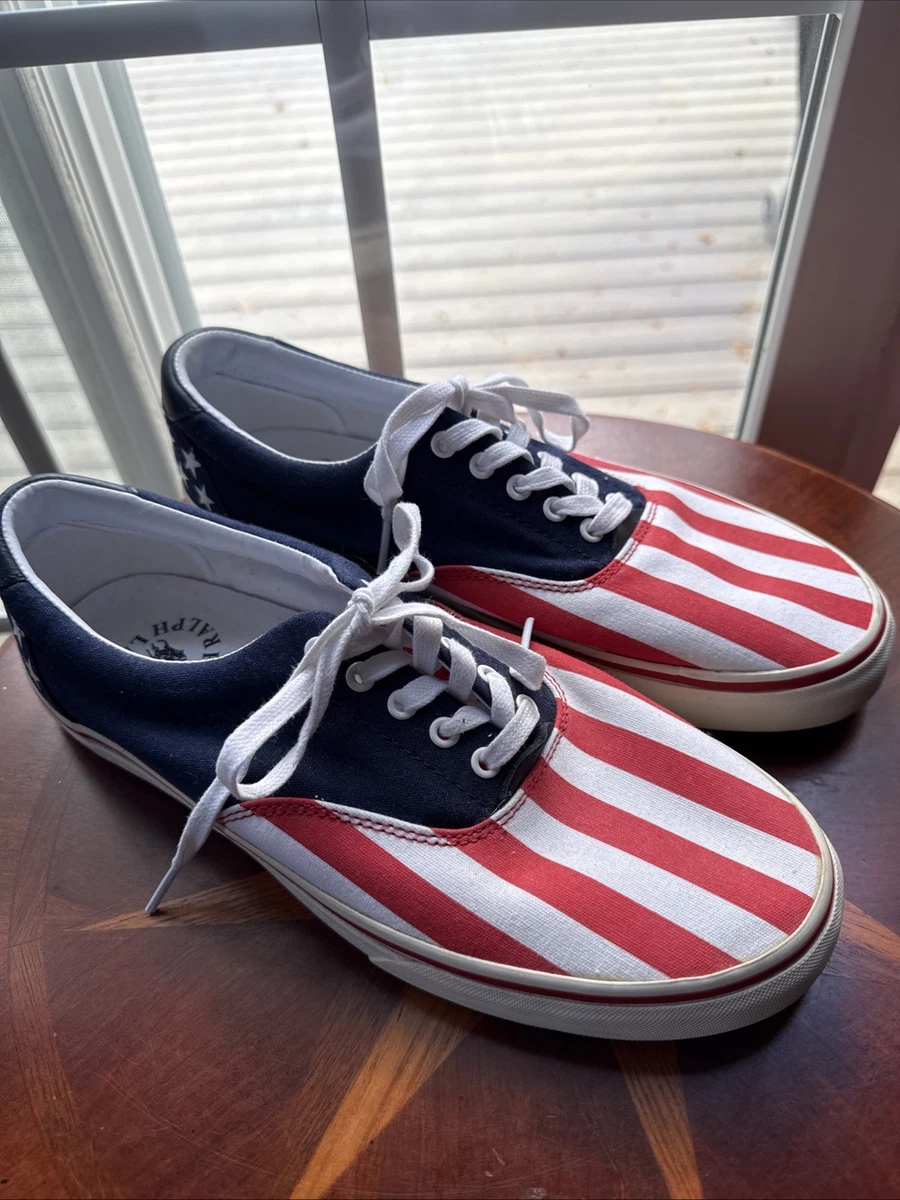 Ralph Lauren Polo “Thornton” Flag Stripe Canvas Sneakers Men's 9.5