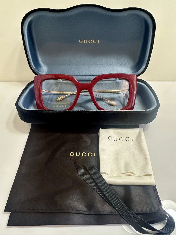 Очки женские Gucci GG1567O 003 бордовые/золотистые с полным ободком в форме бабочки 52 мм - Изображение 2 из 4