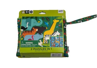 Petit Collage Puzzle Two Sided On-the-Go Puzzle Animal Menagerie 49 Piece Travel