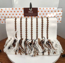 Fall Farmhouse 71"x13" White Brown Stipe Fringe Table Runner NIP