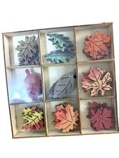45 Piece Assortment of Mini Wood Fall Leaves Decor & Craft Scatter Filler New