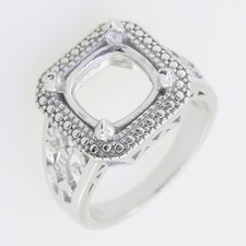 Sterling Silver Semi Mount Ring Setting Cushion CU 10x10mm Vintage Repro