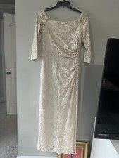 Lauren Ralph Lauren Off The Shoulder gown Dress Sz 12 Sequin Beige 210