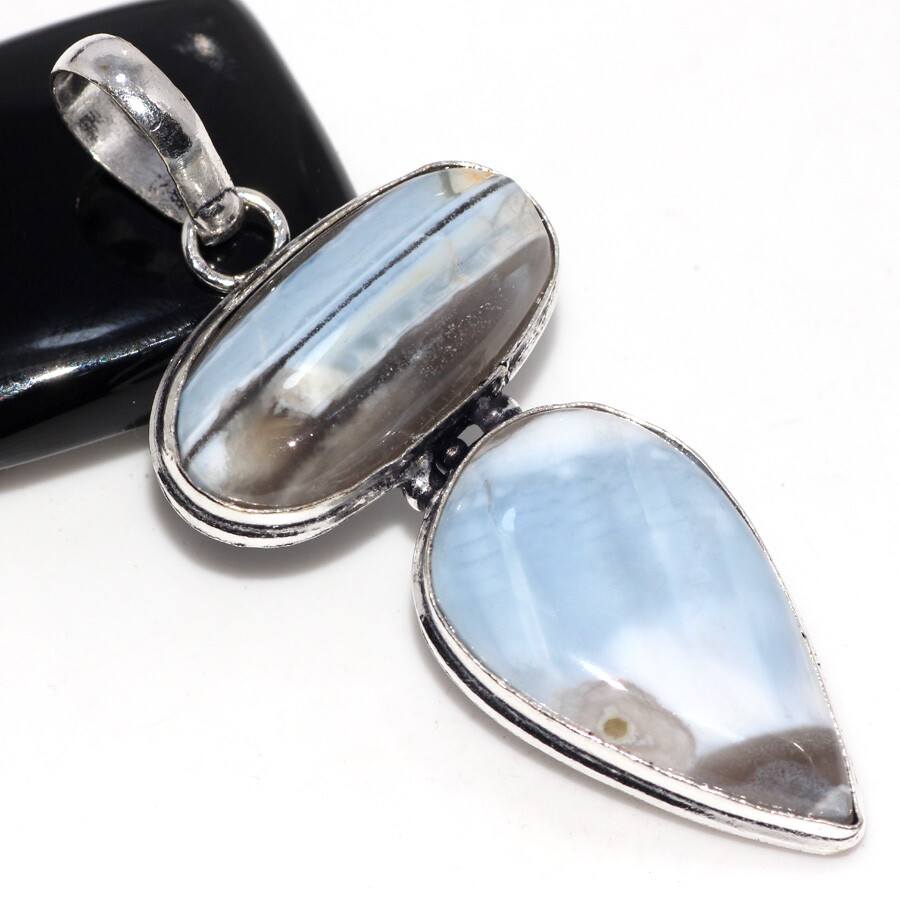 Owhyee Blue Opal 925 Silver Plated Long Gemstone Pendant 2.5