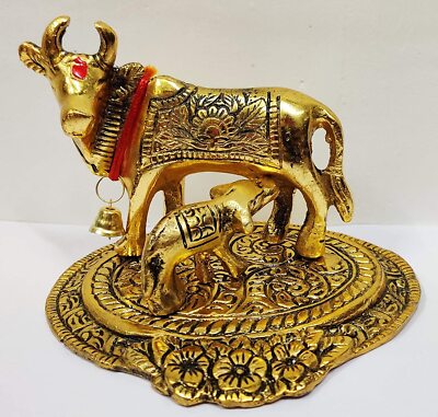 Metall Handgefertigt Golden Metall Kuh mit Kalb Mit Fertig Und Attraktiv Optik