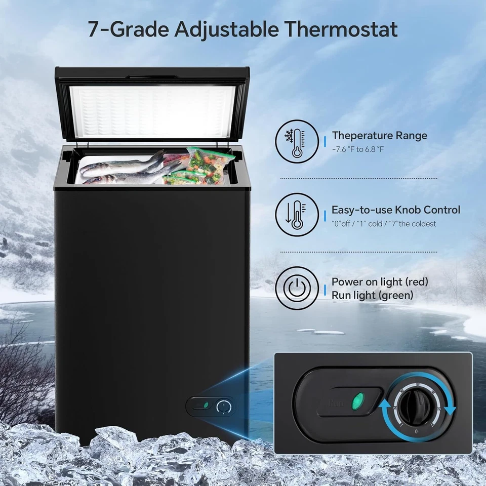 Congelador de pecho de 3,5 pies cúbicos con cesta extraíble con temperatura ajustable Foto 3 de 4