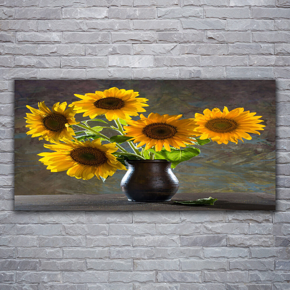 Tableau en verre acrylique floral de 120x60 cm avec impression de tournesols en vase