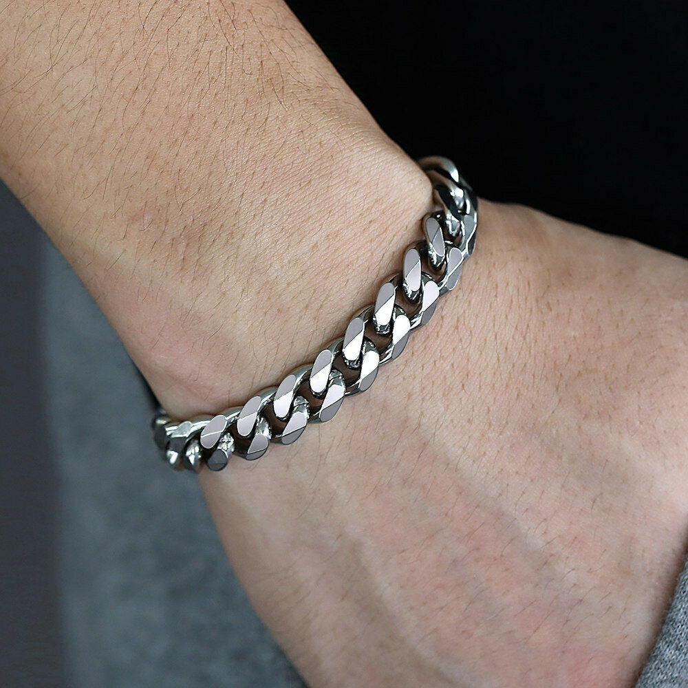 Mens Womens 3/5/7/9/11MM Cuban Curb Bracelet Chain Stainless Steel