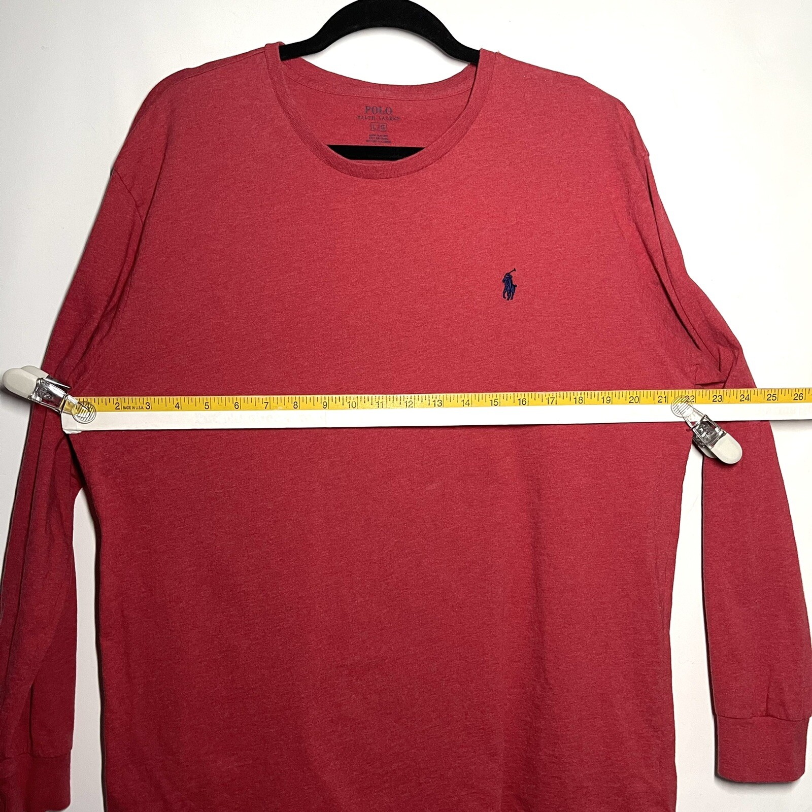 Polo Ralph Lauren camicia uomo taglia grande rossa manica lunga polsini logo pony cotone