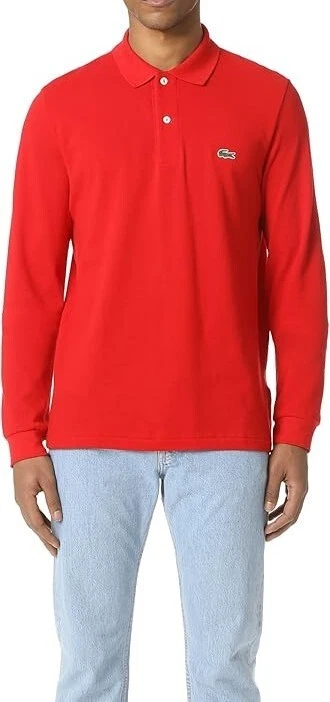 Lacoste Men's Classic Long Sleeve Pique Polo Shirt, Red, Medium
