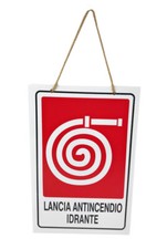 Cartello lancia antincendio idrante targa in legno 20x30cm evacuazione 53956