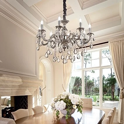 Impero sp8 lampadario sospensione vetro rifinito argento pendenti gocce cristall - Immagine 2 di 2