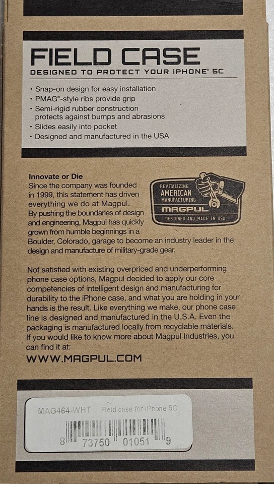 Funda Magpul Field para iPhone 5C Blanca A Presión Semi Rígida Hecha en EE. UU. Foto 3 de 4