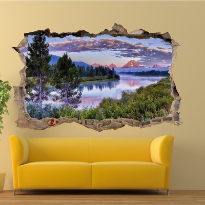 FLUSS WALD SEE NATUR WANDAUFKLEBER 3D KUNST WANDBILD POSTER BÜRO WOHNDEKO TM8