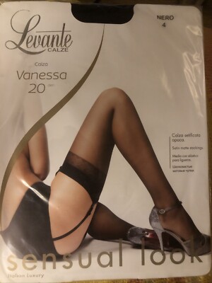 Paar Vintage Strümpfe sehr verschleiert x Strumpfhalter Levante Vanessa 20 Gr.4 Farbe Schwarz