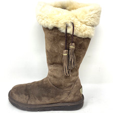 UGG Sheepskin Lined Leather Boots Chocolate Brown 1894 Sz 7 M Cuff Tassels Zip