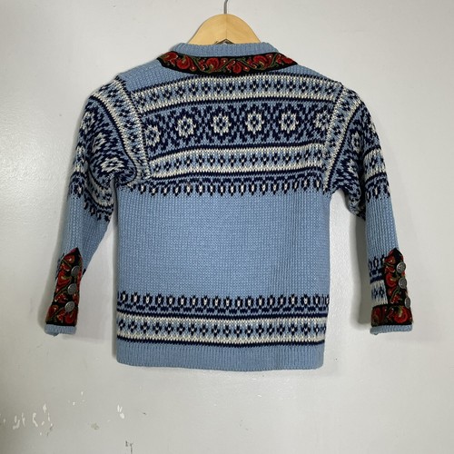 Nordstrikk Wool Cardigan Sweater Child 8 Nordic Fair Isle Christmas Blue - Picture 2 of 6