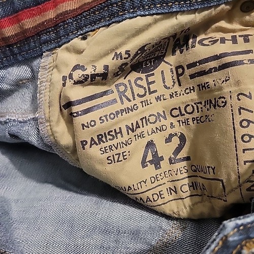 Parish Nation Jeans Mens 42 Blue Distressed Bootcut Dark Wash Denim - Picture 7 of 14