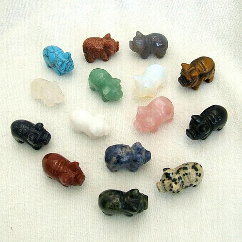 Gemstone Pig Hand Carved Ornament Carving Jasper Black Aventurine White Quartz - Picture 3 of 51