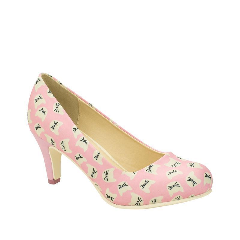 T.U.K A8852L B Ware All Over Kitty Face Anti Pop Heel in Pink / Cream T.U.K A8852L B Ware All Over Kitty Face Anti Pop Heel in Pink / Cream