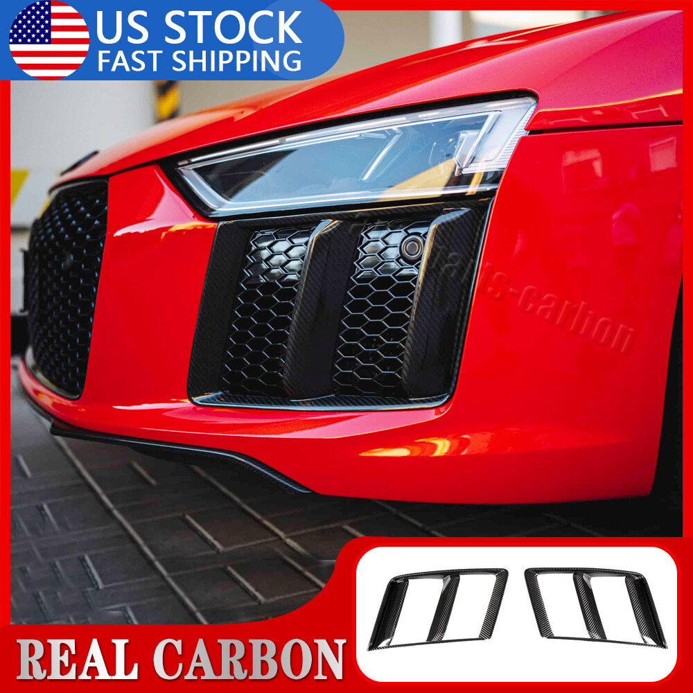 For Audi R8 Gen.2 2016-18 Dry Carbon Fiber Front Bumper Vent Inserts Grill Cover