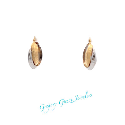 14KT. Gedrehte Creolen Gelb- und Weißgold gemustert (7 x 22 mm)