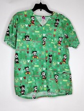 Disney Minne  Mickey Mouse Womens Med Color Green V Neck Short Sleeve Scrub Top