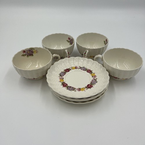 Copeland Spode Rose Briar Set Of (4) Footed Tea Cups And Saucers (Crazing) - Picture 8 of 12