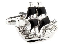 Sailboat Ship Cufflinks Pair Presentation Gift Box Polishing Cloth Set
