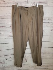 Perry Ellis Portfolio Tan Straight Cuffed Pleated Dress Pants Men's Size 38/29