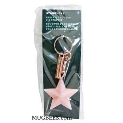 Starbucks 2023 Holiday Pink Star Reusable Silicone Hot Cup Lid Stopper Keychain