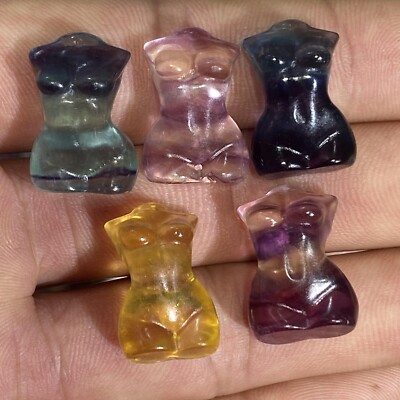5pc Natural fluorite carved mini female model skull quartz crystal reiki healing