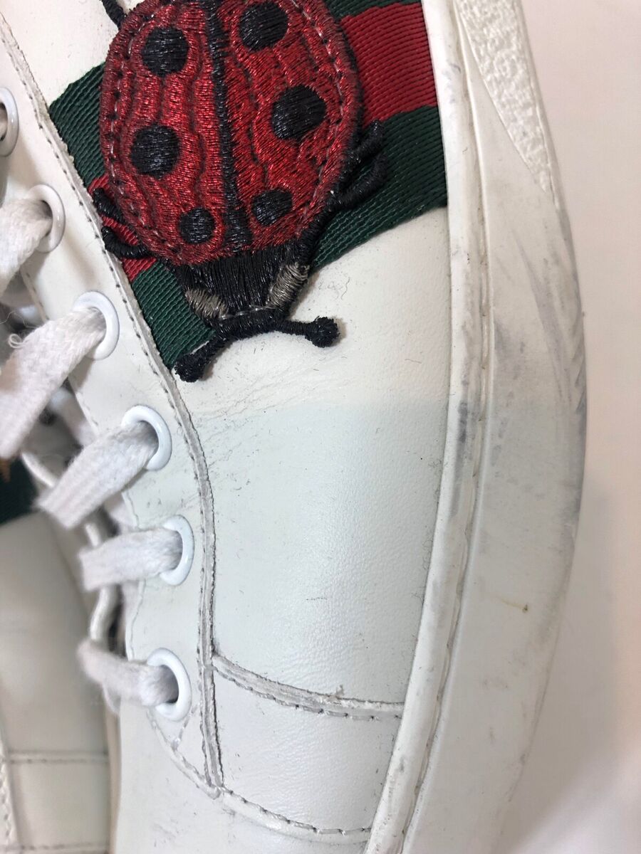 Gucci White Leather Embroidered Ladybird And Pineapple Ace Low Top Sneakers  Size 38 Gucci