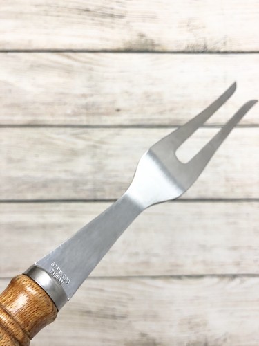 Vintage Carving Serving Fork 11.5” Total Length Wood Handle Stainless Steel - Picture 6 of 8