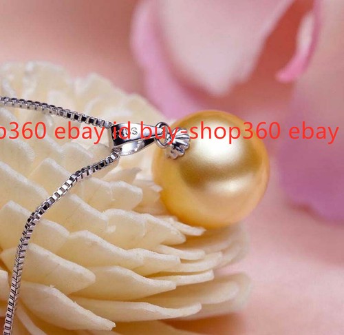 New 14mm Pretty Yellow Gold South Sea Shell Pearl Round Pendant Necklace 17'' - Picture 10 of 12