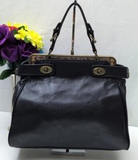 Talbots Black Leather Double Turnlock Snakeskin Detail Satchel Bag