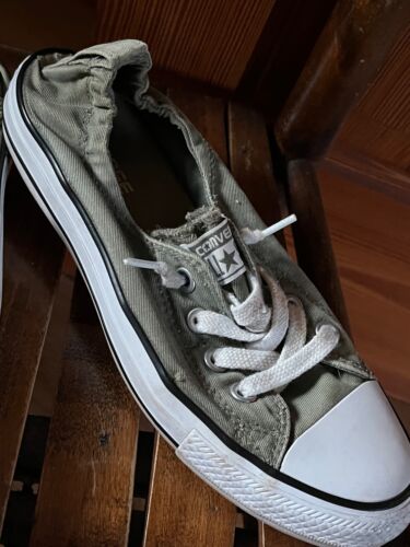 Used Converse All Star Rustic Olive Green Canvas Slip On Tennis Shoes Women’s - Picture 11 of 13