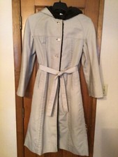 Vtg Fitz Beige Faux Fur Lined Coat Sz 14 Long Hood Trench Water/wind Resist Usa