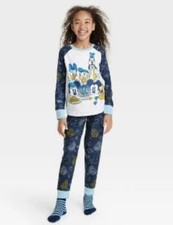 Girls' Mickey Mouse  Friends Hanukkah Pajama Set with Cozy Socks - Blue M 8 