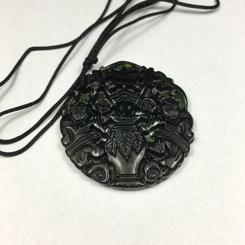 Black Green Jade Amulet Pendant 254 - Picture 2 of 2