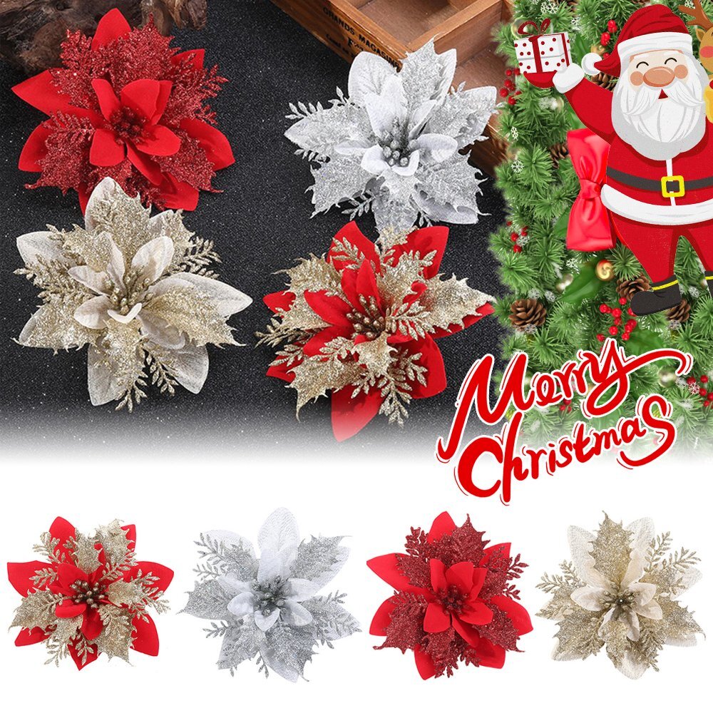 Artificial Glitter Flower Christmas Tree Ornaments 10PCS/SIW eBay