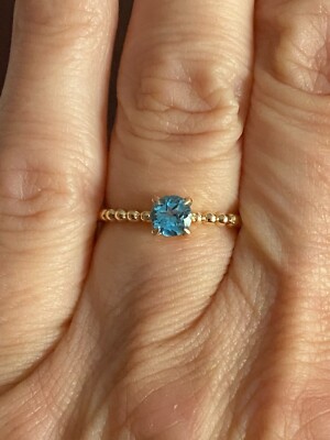 10KT Gold Genuine Earth Mined Swiss Blue Topaz Beaded Band Size 7 -  1.68 grams